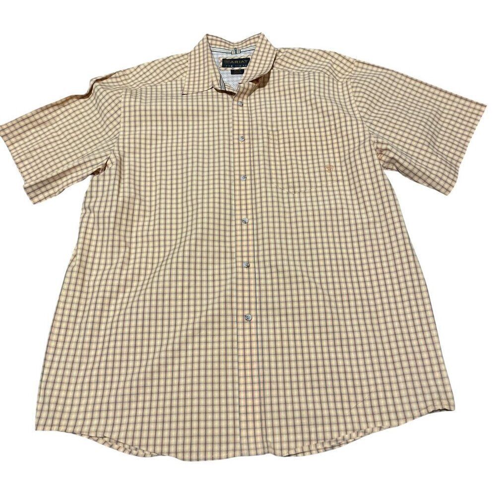 Ariat Shirt Mens XL Orange Plaid Check Pro Series Button Down Western-Wear Rodeo